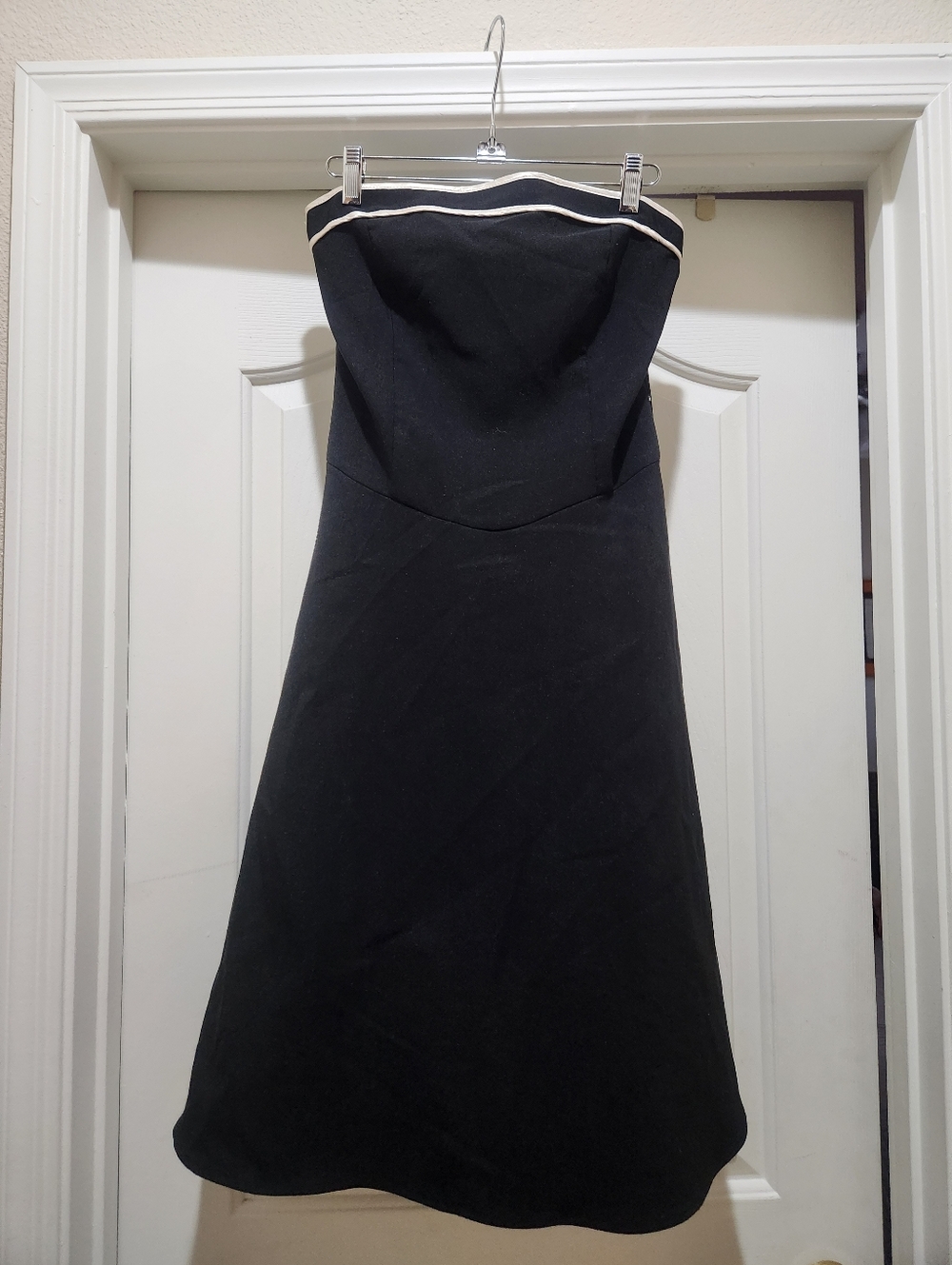 Vintage Strapless Black Dress, White Trim, Petticoat Netting- Classic Evening